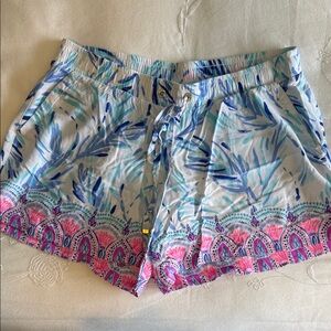 Lilly Pulitzer Light Blue Floral Print Women's Drawstring Shorts